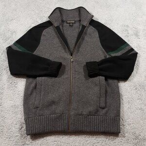 Banana Republic Wool Nylon Knit Sweater Mens Medium Gray Full Zip Italian Yarn